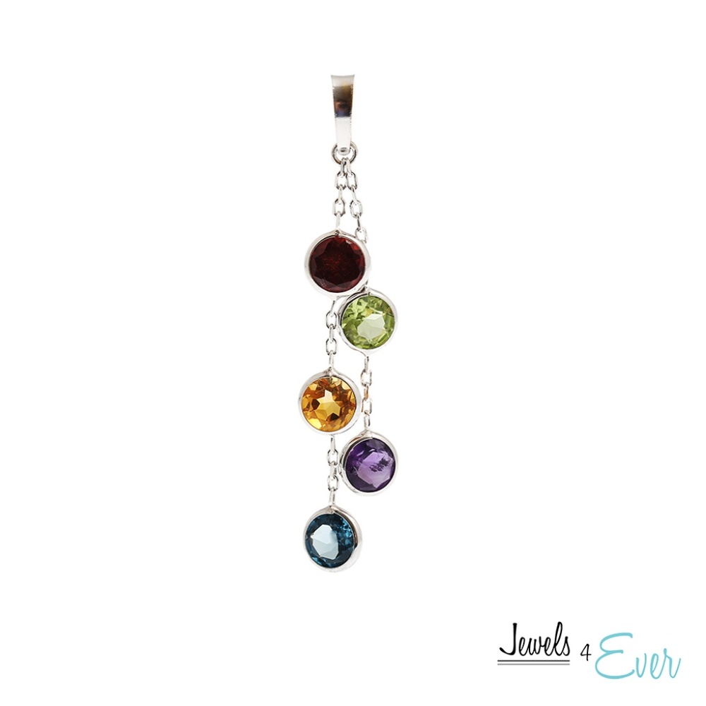 14K Gold Rainbow Pendant with Genuine Gemstones